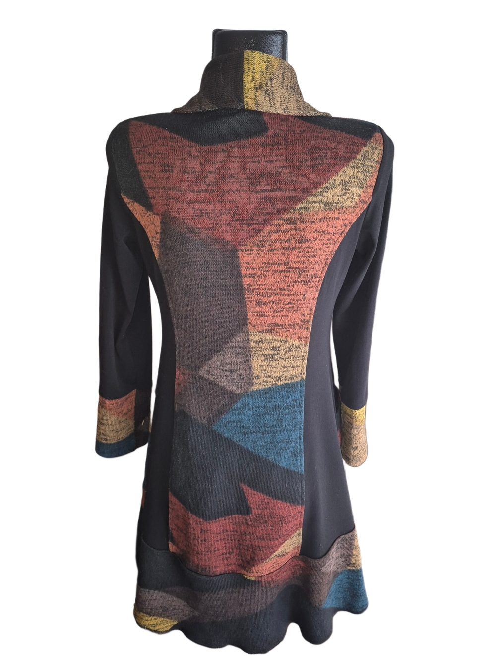 Bali Colorful Geometric Abstract Pattern Longline Knit Cardigan Sweater - Picture 5 of 6